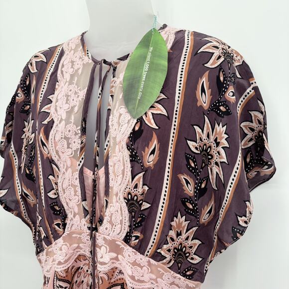 Farm Rio Glam Tapestry Maxi Dress M Lace Floral Slip Boho Cottage New MnrDfct - Picture 4 of 13